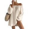 image:imageMAKEMECHIC Womens Off The Shoulder Summer Dress Lantern Sleeve Tunic Casual Business Mini DressApricot