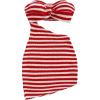 image:imageMakeMeChic Womens Beach Striped Strapless Tube Dress Twist Front Cut Out Knit Bodycon Y2k Mini Dresses