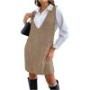 image:imageMakeMeChic Womens Casual Sweater Dress V Neck Sleeveless Knit Short Sweater Dresses with PocketKhaki