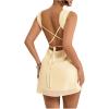 image:imageMakeMeChic Womens Criss Cross Tie Open Back Tank Dress Ruched Sleeveless Bodycon Y2k Short DressesYellow