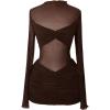 image:imageMakeMeChic Womens Mesh Sheer Cocktail Dress Y2K Long Sleeve Mock Neck Bodycon Club Mini Dresses Concert OutfitsBrown