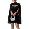 image:imageMakeMeChic Womens Mock Neck Sparkly Mini Dress Cloak Sleeve Cocktail Bodycon Short DressesBlack