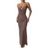 image:imageMakeMeChic Womens Polka Dots Cami Dress Metal Sleeveless Bodycon Summer Party Maxi DressesBrown
