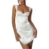 image:imageMakeMeChic Womens Satin Lace Mini Dress Silk Sleeveless Party Cocktail DressesWhite