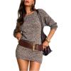 image:imageMakeMeChic Womens Winter Mini Sweater Dress Long Sleeve Boat Neck Knit Bodycon DressesCoffee Brown