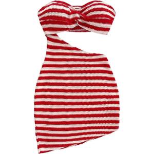 image:imageMakeMeChic Womens Beach Striped Strapless Tube Dress Twist Front Cut Out Knit Bodycon Y2k Mini Dresses
