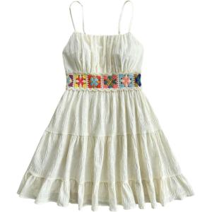 image:imageMakeMeChic Womens Floral Boho Mini Dress Spaghetti Strap Shirred Flowy A Line Cami DressesApricot