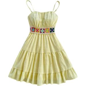 image:imageMakeMeChic Womens Floral Boho Mini Dress Spaghetti Strap Shirred Flowy A Line Cami DressesYellow