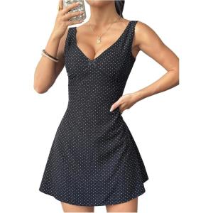 image:imageMakeMeChic Womens Polka Dots Bow Knot Mini Dress Tie Open Back Sleeveless Summer Y2K A Line DressesBlack