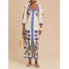 image:imageMakeMeChic Womens Boho Maxi Dress V Neck Button Lantern Sleeve Split Long DressesMulticolor