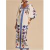 image:imageMakeMeChic Womens Boho Maxi Dress V Neck Button Lantern Sleeve Split Long DressesMulticolor