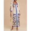 image:imageMakeMeChic Womens Boho Maxi Dress V Neck Button Lantern Sleeve Split Long DressesMulticolor