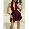 image:imageMakeMeChic Womens Deep V Neck Sexy Mini Dress Halter Backless A Line Party Rave DressesRed Violet