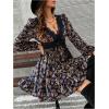 image:imageMakeMeChic Womens Floral Mini Dress Lace Deep V Neck Long Sleeve A Line Flare Party Short DressesMulticolor