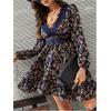 image:imageMakeMeChic Womens Floral Mini Dress Lace Deep V Neck Long Sleeve A Line Flare Party Short DressesMulticolor
