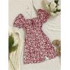 image:imageMakeMeChic Womens Floral Mini Dress Puff Sleeve Shirred Sundress Summer DressesBurgundy