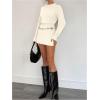 image:imageMakeMeChic Womens Long Sleeve Sweater Dress Mock Neck Shirred Office Y2K Mini DressesBeige