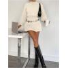 image:imageMakeMeChic Womens Long Sleeve Sweater Dress Mock Neck Shirred Office Y2K Mini DressesBeige