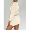 image:imageMakeMeChic Womens Long Sleeve Sweater Dress Mock Neck Shirred Office Y2K Mini DressesBeige