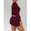 image:imageMakeMeChic Womens Long Sleeve Sweater Dress Mock Neck Shirred Office Y2K Mini DressesBurgundy