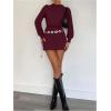 image:imageMakeMeChic Womens Long Sleeve Sweater Dress Mock Neck Shirred Office Y2K Mini DressesBurgundy