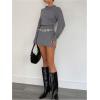 image:imageMakeMeChic Womens Long Sleeve Sweater Dress Mock Neck Shirred Office Y2K Mini DressesGrey