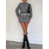 image:imageMakeMeChic Womens Long Sleeve Sweater Dress Mock Neck Shirred Office Y2K Mini DressesGrey