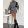 image:imageMakeMeChic Womens Long Sleeve Sweater Dress Mock Neck Shirred Office Y2K Mini DressesGrey