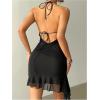 image:imageMakeMeChic Womens Open Back Halter Dress Ruffle Sleeveless Bodycon Party Short DressesBlack