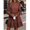 image:imageMakeMeChic Womens Ruffle Smock Dress Long Sleeve Mock Neck Shirred Frill Trim Short DressesBurgundy B