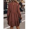 image:imageMakeMeChic Womens Ruffle Smock Dress Long Sleeve Mock Neck Shirred Frill Trim Short DressesBurgundy B