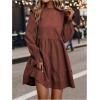 image:imageMakeMeChic Womens Ruffle Smock Dress Long Sleeve Mock Neck Shirred Frill Trim Short DressesBurgundy B