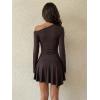 image:imageMakeMeChic Womens Spring Brown Mini Dress Long Sleeve Asymmetrical A Line Short DressesCoffee Brown