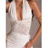 image:imageMakeMeChic Womens Summer Floral Lace Halter Mini Dress Ruched Tie Back Bodycon Y2K DressesApricot