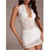 image:imageMakeMeChic Womens Summer Floral Lace Halter Mini Dress Ruched Tie Back Bodycon Y2K DressesApricot