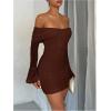 image:imageMakeMeChic Womens White Lace Dress Off The Shoulder Long Sleeve Bodycon Mini Dresses Valentines Day OutfitCoffee Brown