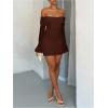 image:imageMakeMeChic Womens White Lace Dress Off The Shoulder Long Sleeve Bodycon Mini Dresses Valentines Day OutfitCoffee Brown