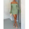 image:imageMakeMeChic Womens White Lace Dress Off The Shoulder Long Sleeve Bodycon Mini Dresses Valentines Day OutfitMint Green