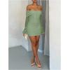 image:imageMakeMeChic Womens White Lace Dress Off The Shoulder Long Sleeve Bodycon Mini Dresses Valentines Day OutfitMint Green