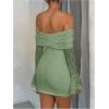 image:imageMakeMeChic Womens White Lace Dress Off The Shoulder Long Sleeve Bodycon Mini Dresses Valentines Day OutfitMint Green