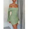 image:imageMakeMeChic Womens White Lace Dress Off The Shoulder Long Sleeve Bodycon Mini Dresses Valentines Day OutfitMint Green