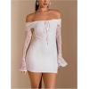 image:imageMakeMeChic Womens White Lace Dress Off The Shoulder Long Sleeve Bodycon Mini Dresses Valentines Day OutfitWhite