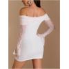 image:imageMakeMeChic Womens White Lace Dress Off The Shoulder Long Sleeve Bodycon Mini Dresses Valentines Day OutfitWhite