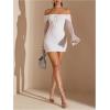 image:imageMakeMeChic Womens White Lace Dress Off The Shoulder Long Sleeve Bodycon Mini Dresses Valentines Day OutfitWhite