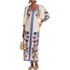 image:imageMakeMeChic Womens Boho Maxi Dress V Neck Button Lantern Sleeve Split Long DressesMulticolor