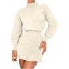 image:imageMakeMeChic Womens Long Sleeve Sweater Dress Mock Neck Shirred Office Y2K Mini DressesBeige