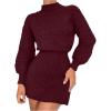 image:imageMakeMeChic Womens Long Sleeve Sweater Dress Mock Neck Shirred Office Y2K Mini DressesBurgundy