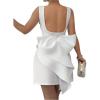image:imageMakeMeChic Womens Party Dresses Crew Neck Mini Dress with Bow Back Sexy Birthday Elegant OutfitsWhite