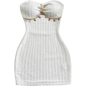 image:imageMakeMeChic Womens Strapless Dress Starfish Metal Sleeveless Bodycon Tube Mini DressesWhite Solid