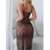 image:imageMakeMeChic Womens 2 Piece Lingerie Sets Cheetah Print Lace Sheer Bow Knot Cami Dress and Thongs SetCoffee Brown
